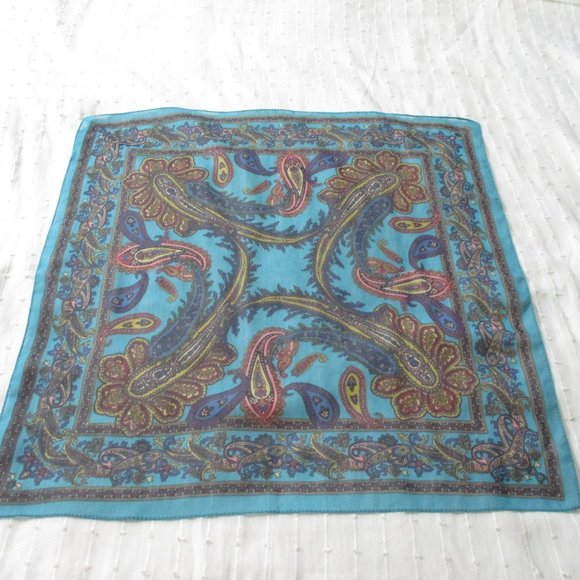 1980s sheer turquoise paisley scarf - Picture 2 of 5